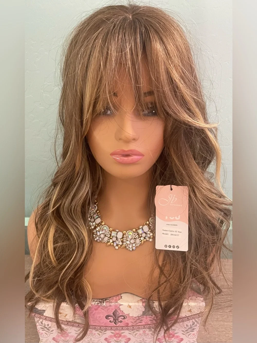 Women’s Brown Wavy Hair Wig with Bangs - JB Extensions Claire Hazelnut